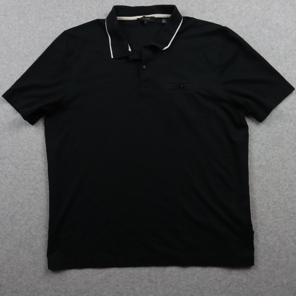 Ted Baker Polo Shirt Mens 5 Golf Casual Knit‎ Pocket Stretch Black Short Sleeve